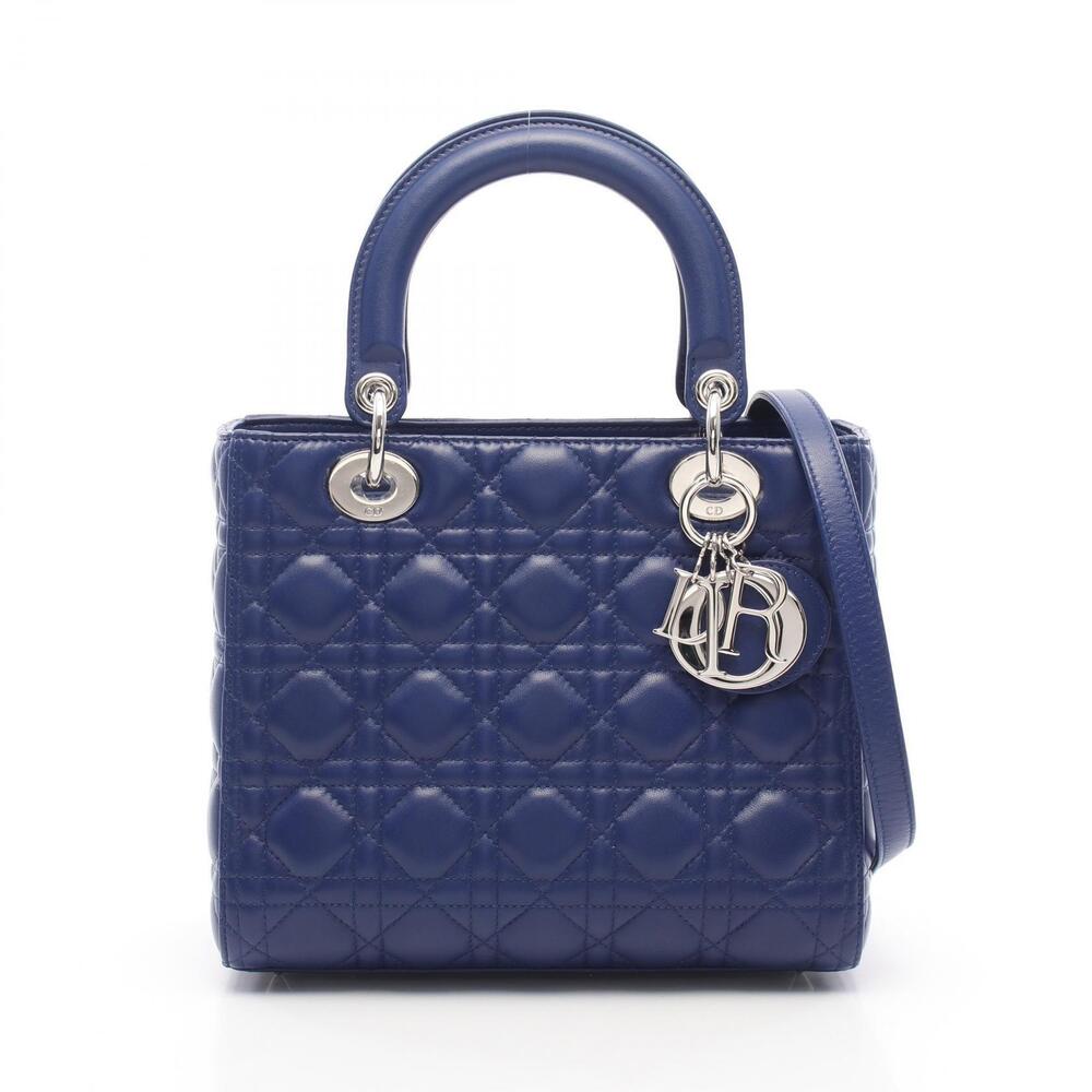 Christian Dior LADY Cannage Handbag Leather Bag Blue